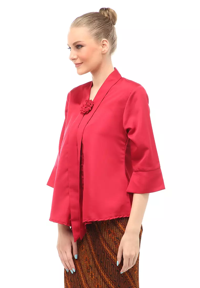 Elvia Kebaya Atasan Wanita Lengan Panjang Design Casual - Maroon