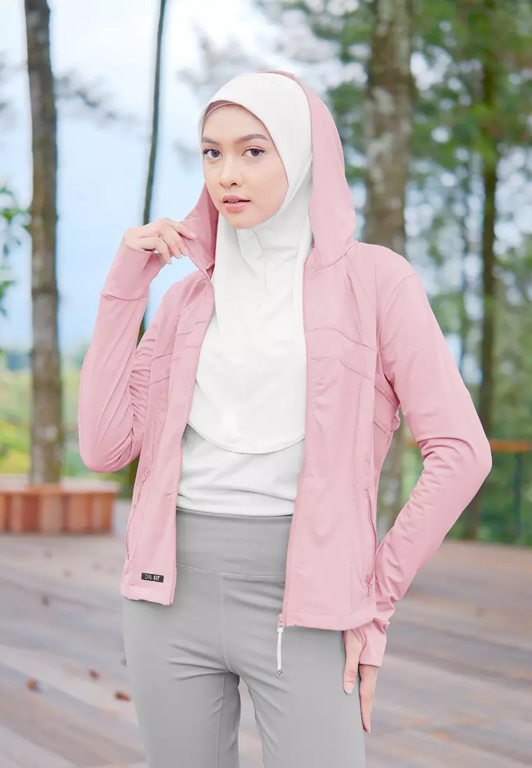Zelena - Clemen Hoodie Fit | Jaket Olahraga Wanita Slim Fit Anti UV Gym Yoga Pilates - Plume Pink