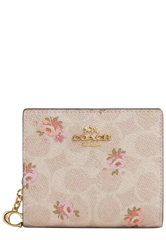 Snap Wallet In Signature Canvas With Floral Print in Sand Multi CAR14