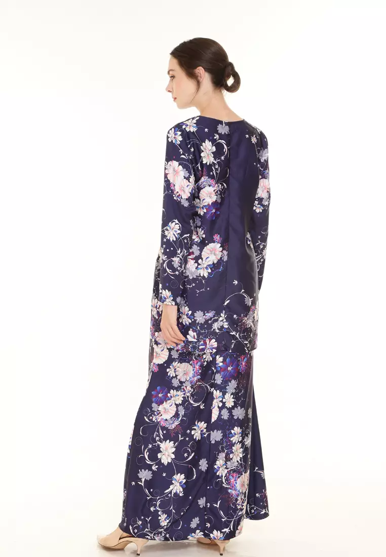 Hanna Printed Kurung Modern in Dark Blue