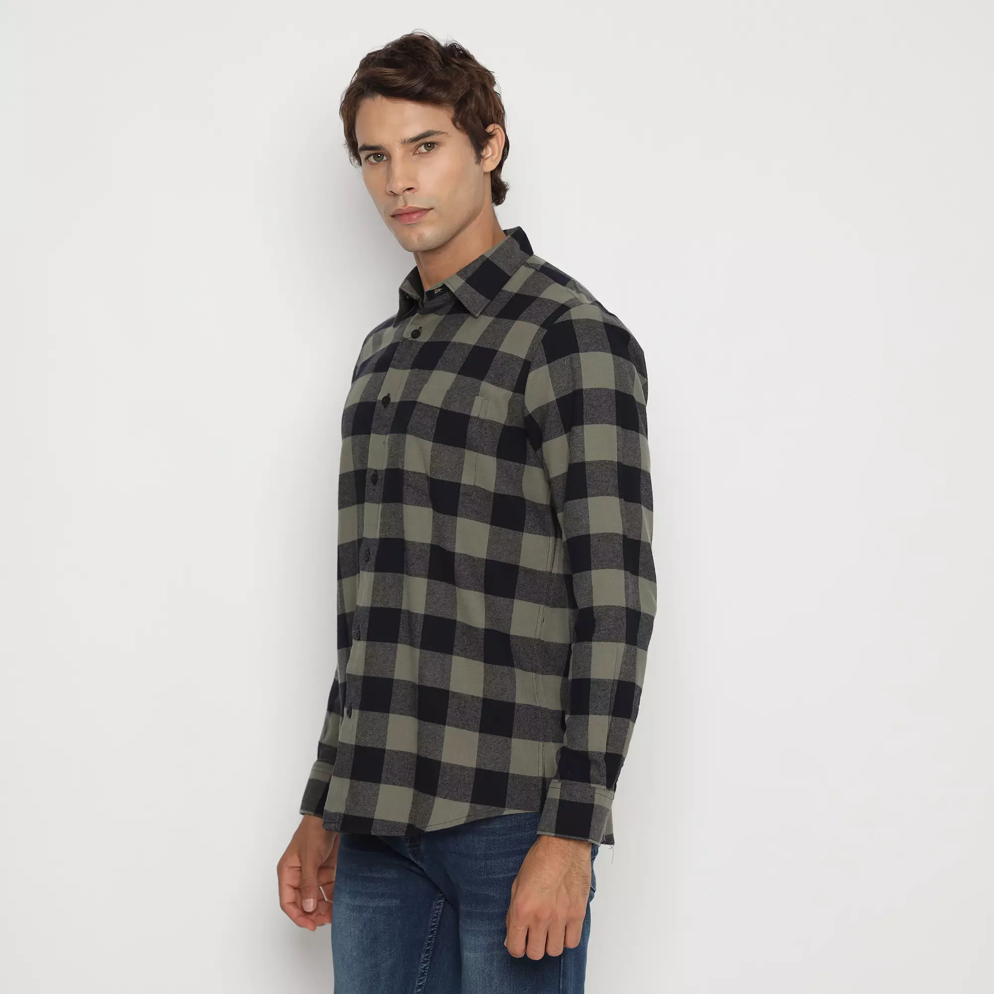 Platini Kemeja Flanel Pria Lengan Panjang Navy 76476