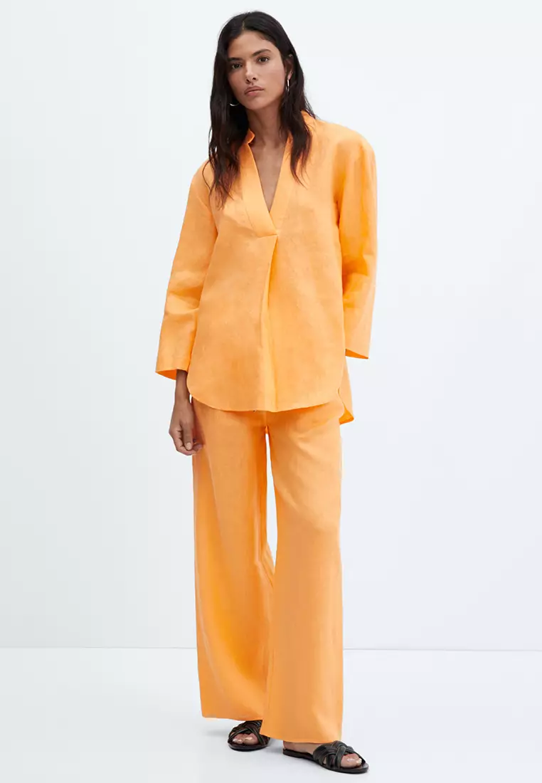 亞麻鬆緊腰長褲