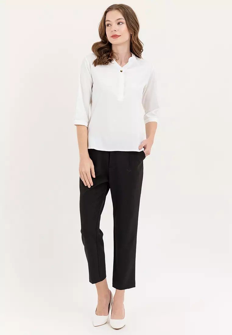 Lauren Mandarin Collar 3/4 Sleeve Top