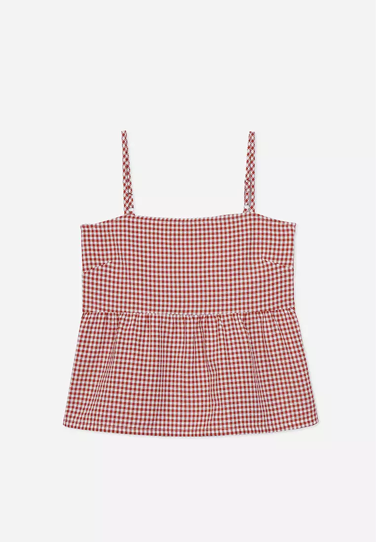 Buy Penshoppe Spaghetti Strap Gingham Peplum Top 2025 Online