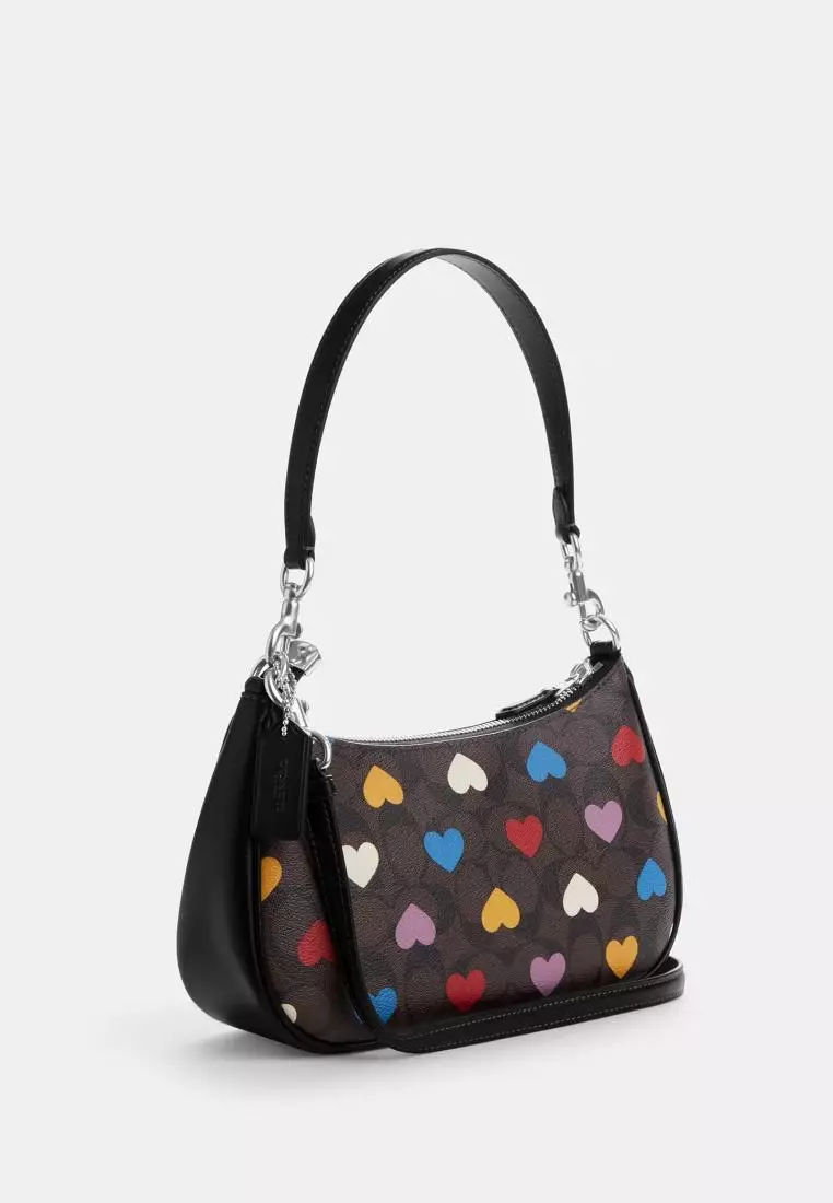 Coach Teri Shoulder Bag In Signature Canvas With Heart Print Brown Black Multi