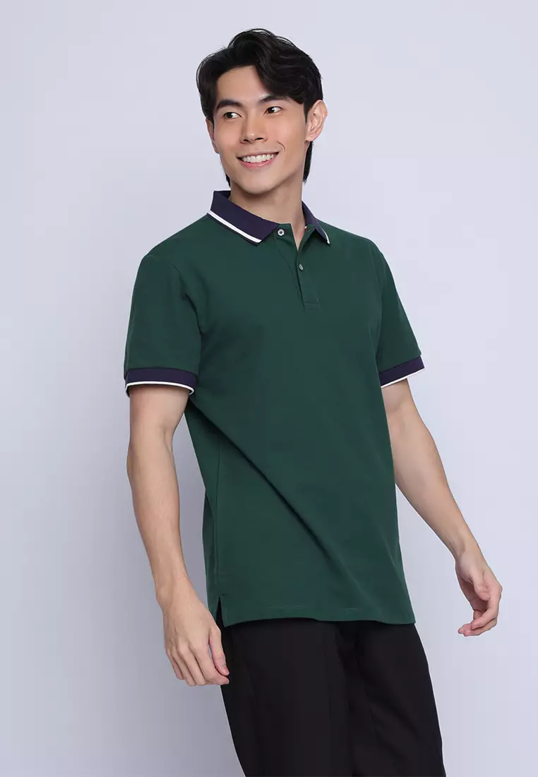 Plain Color Block Pique Polo Shirt