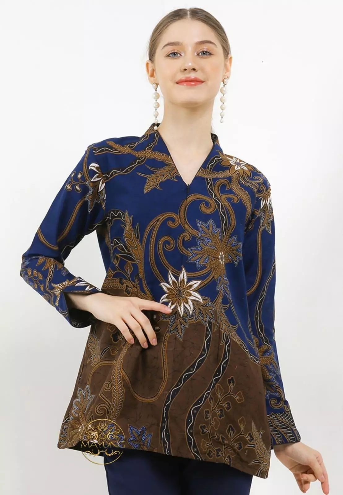 Blouse Batik Widaninggara Navy Premium Slimfit Elegant