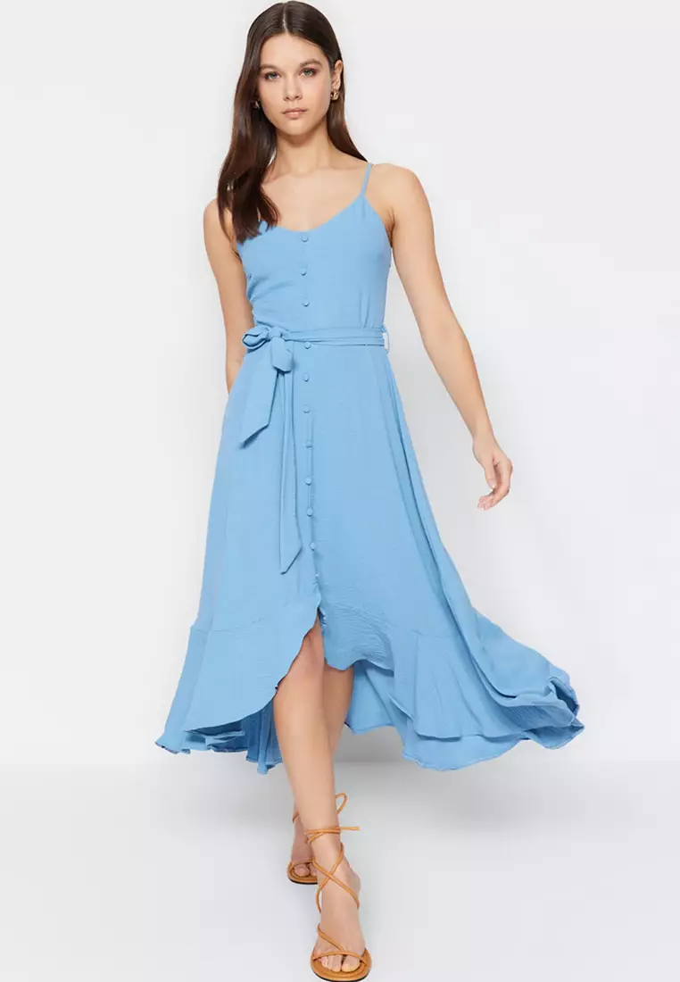 Belted Midi Ruffle Dress