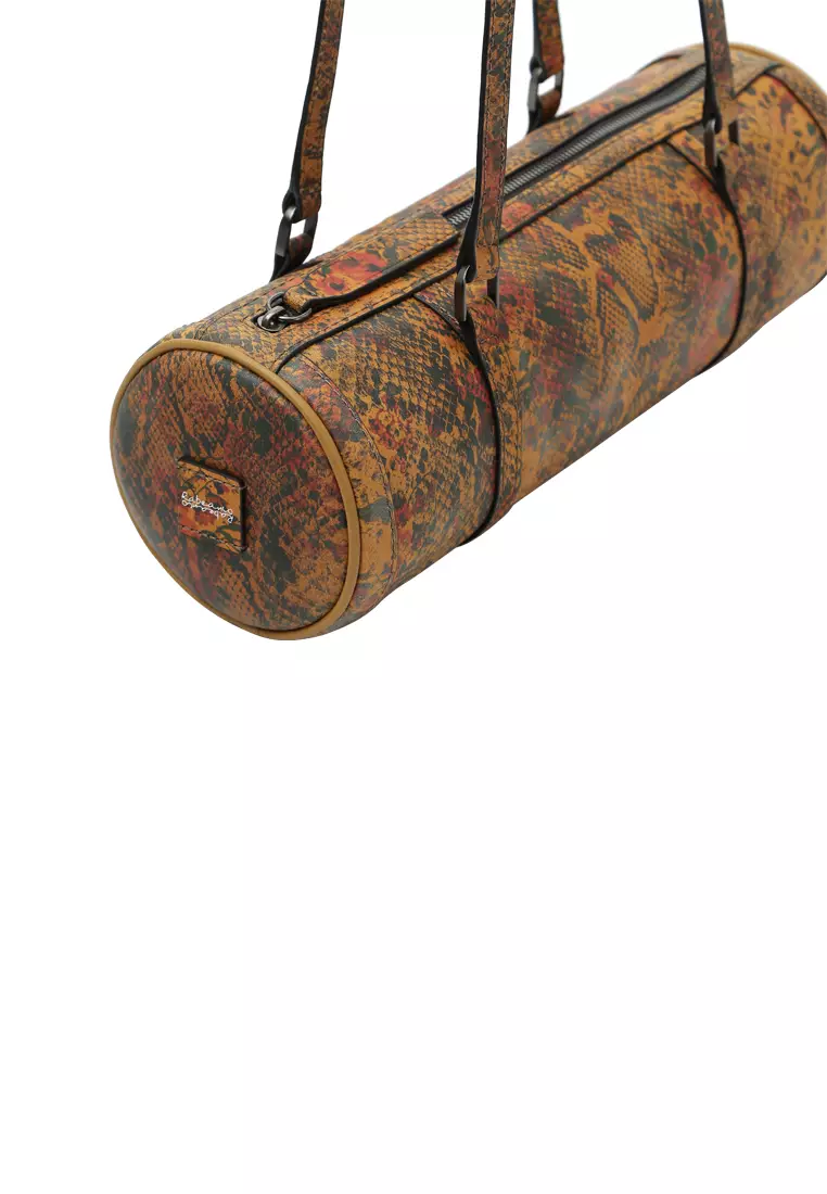 Barrel Baguette Bag - Snake Embossed Biscuit