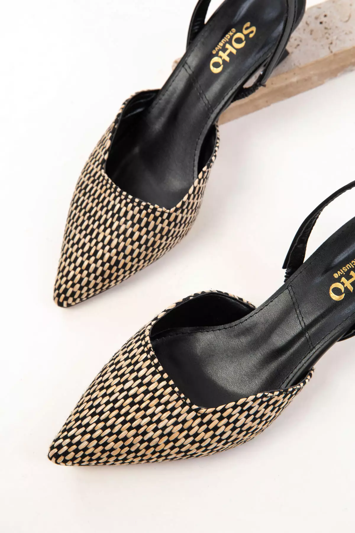 Black-Beige Women's Classic Heeled Shoes 20650