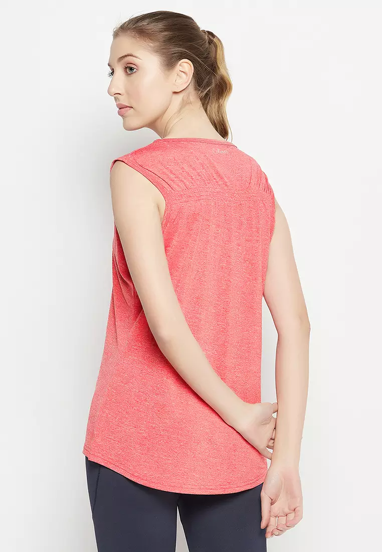 Clovia Comfort Fit Active Sleeveless T-Shirt in Coral Red