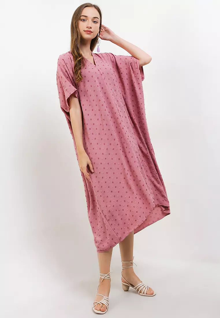 V Neck Ruched Dot Kaftan