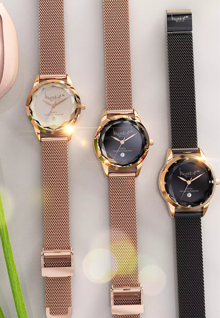 Krystalline Sleek Rose Gold Black Watch Embellished With SWAROVSKI® Crystals