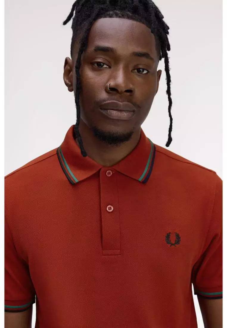 Fred Perry M3600 Twin Tipped Fred Perry Shirt (Burnt Red / Sport Green / Navy)