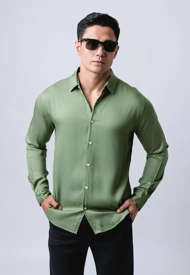 Viscose Dark Sage Green LS Casual Shirt