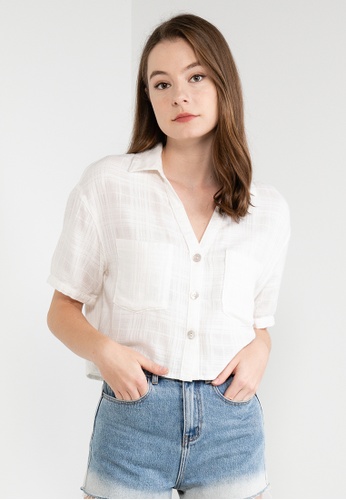 ONLY white Naja Short Sleeves Short Shirt D94D9AA643BBCAGS_1