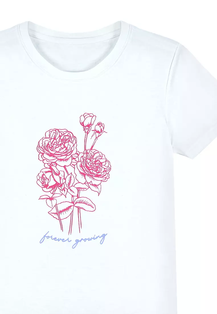 Ladies White Graphic T-shirt "forever growing"