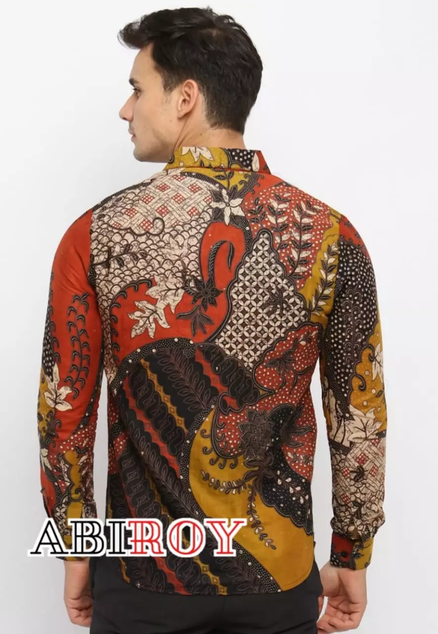 Kemeja Batik Pria Premium Slimfit Elegant Modern Lengan Panjang Basudewa Oranye