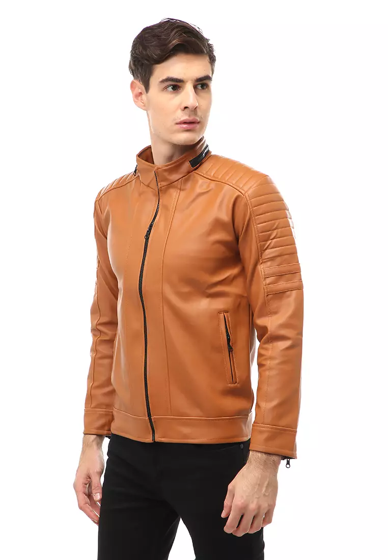 Halbert Outerwear Jaket Kulit Pria Waterproof & Windproof Material Leather ORIGINAL - Light Brown