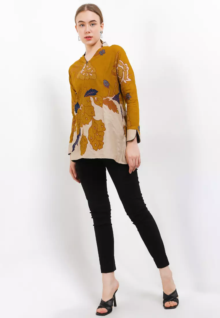 Blouse Batik Mandevilla Kuning Premium Slimfit Elegant