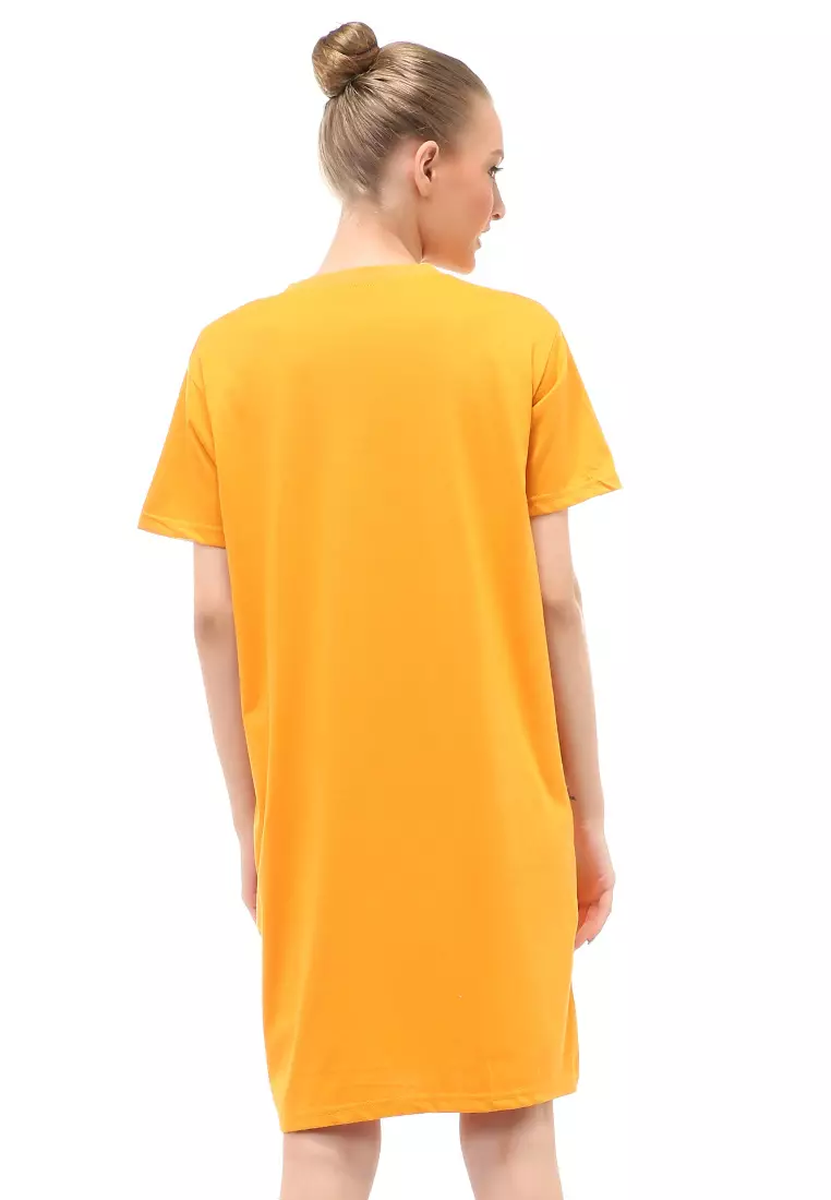 Finch Midi Dress Wanita Short Sleeves Motif Polos - Mustard