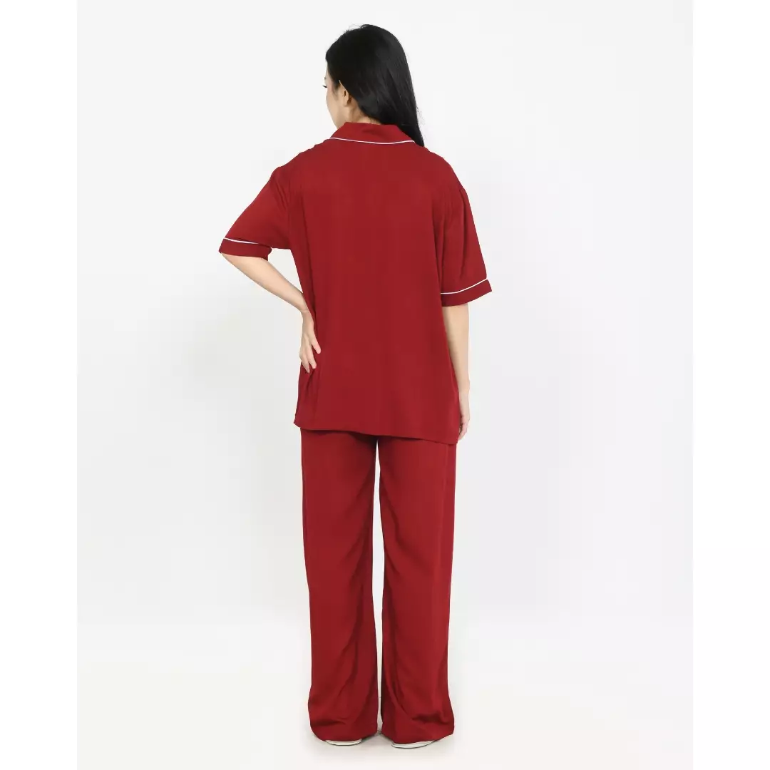 Cotton Oversized Rae MERAH Set Piyama Celana Panjang Polos FREE SLIP ON