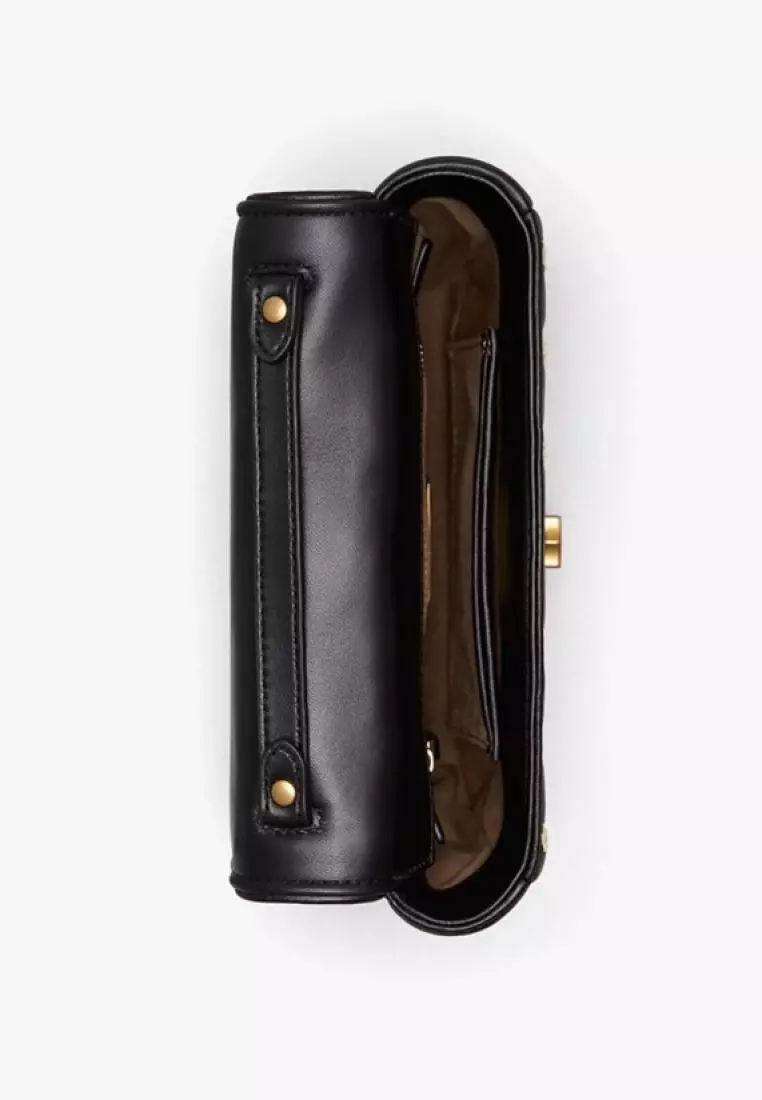 Tory Burch Kira Raffia Stripe Chain Shoulder Bag Black Natural