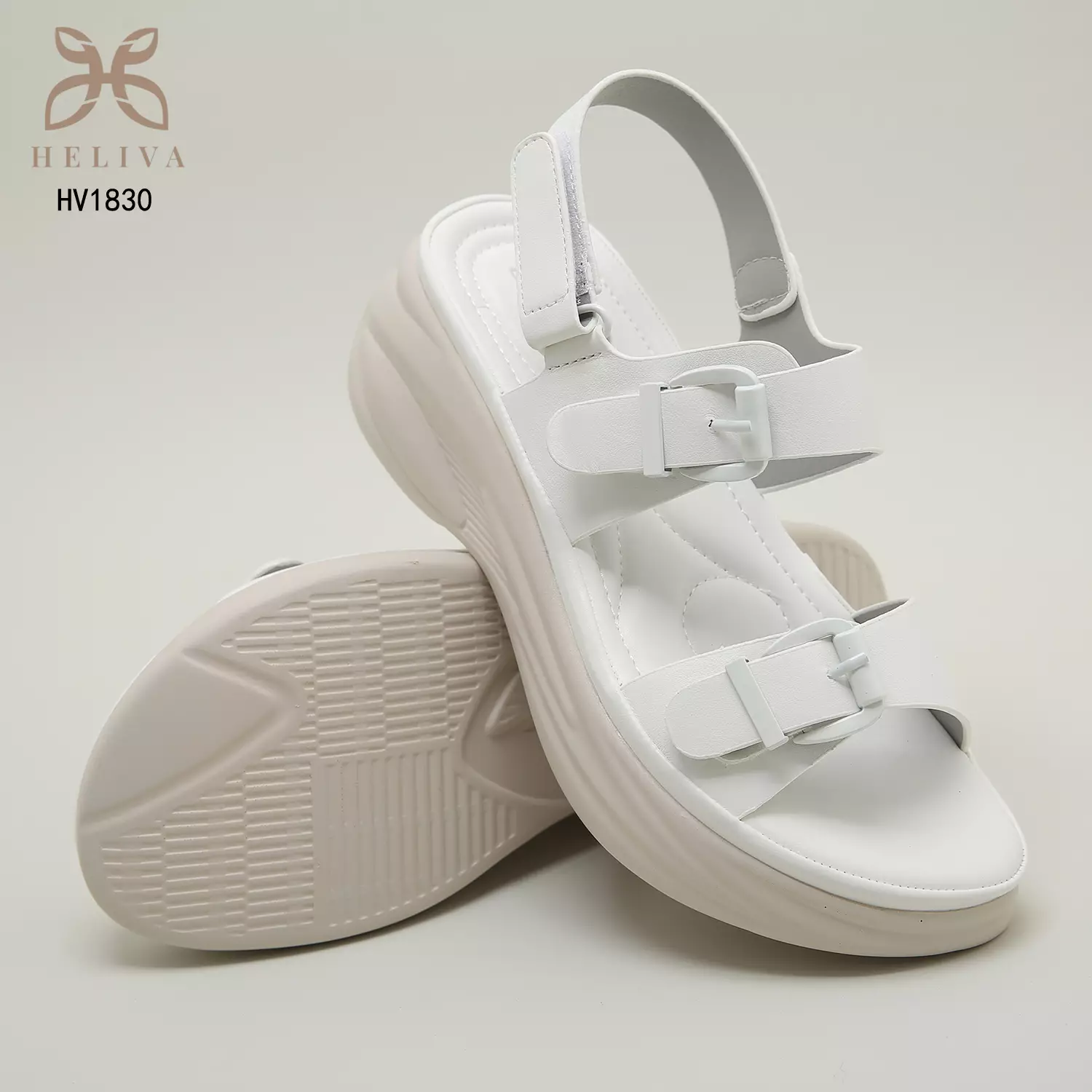 Heliva Savira Sandal Wedges Strap Buckle Hook Ankle Wrap Velcro