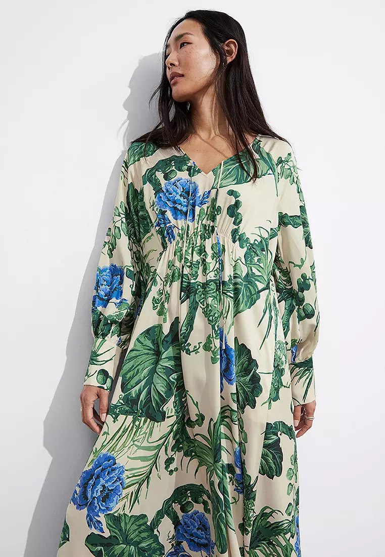 V-Cut Satin Midi Dress