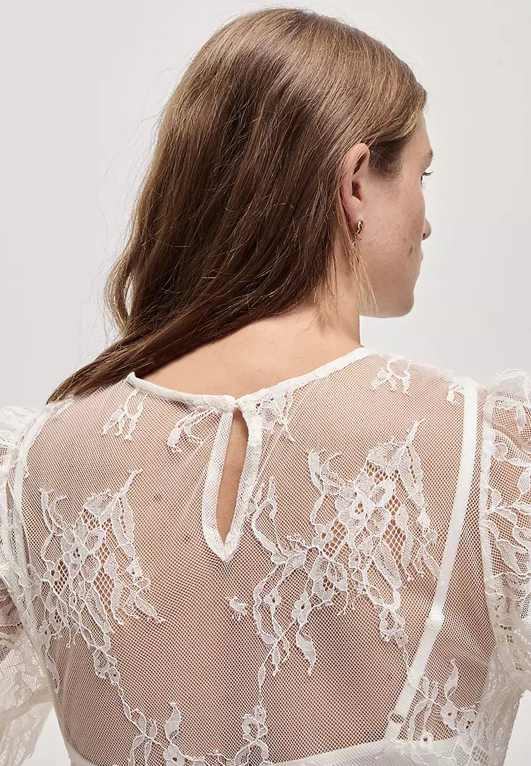 Lace Round Neck Midi Column Dress