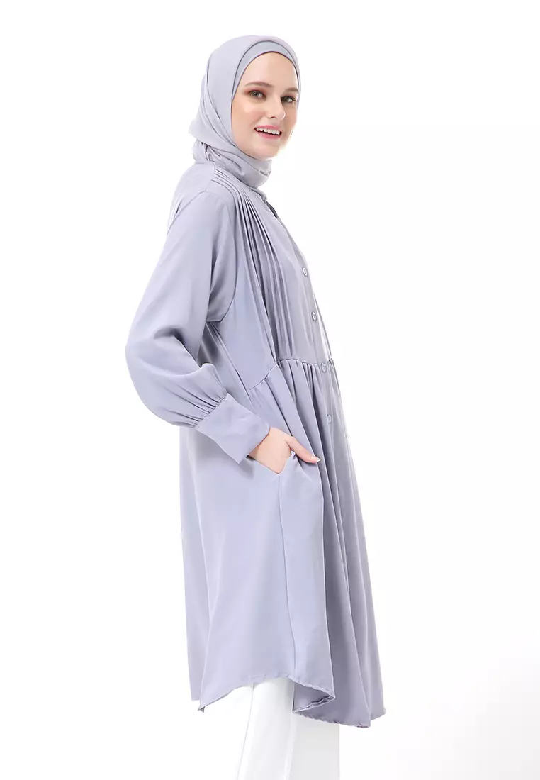 Xaula Tunik Polos Muslimah Atasan Wanita Lengan Panjang Premium High Quality - Grey Blue