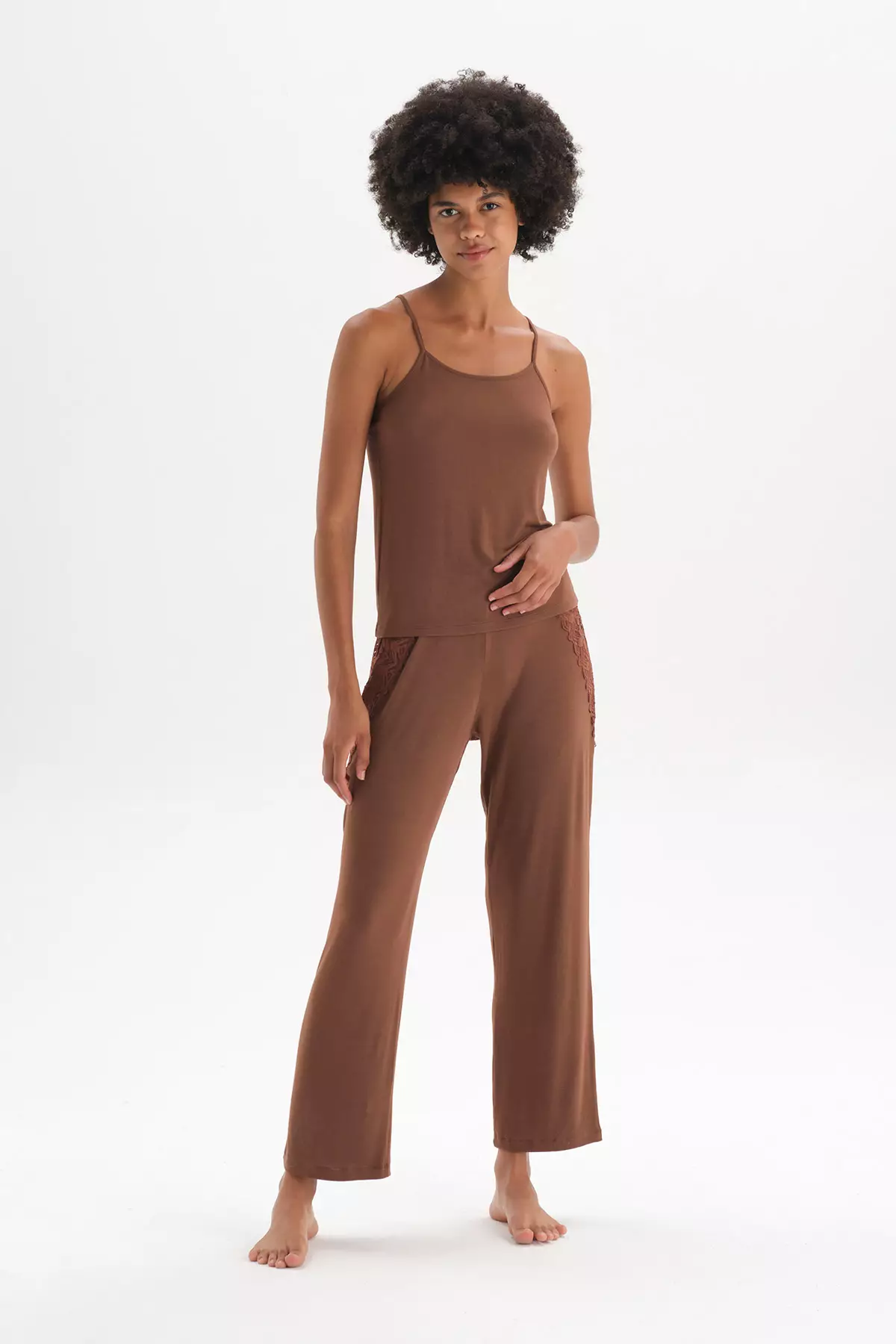 Brown Pyjama Set, U-Neck, Regular Fit, Sleeveless Homewear And Sleepwear for Women