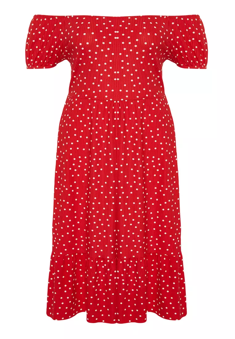 Plus Size Printed Off Shoulder Dress