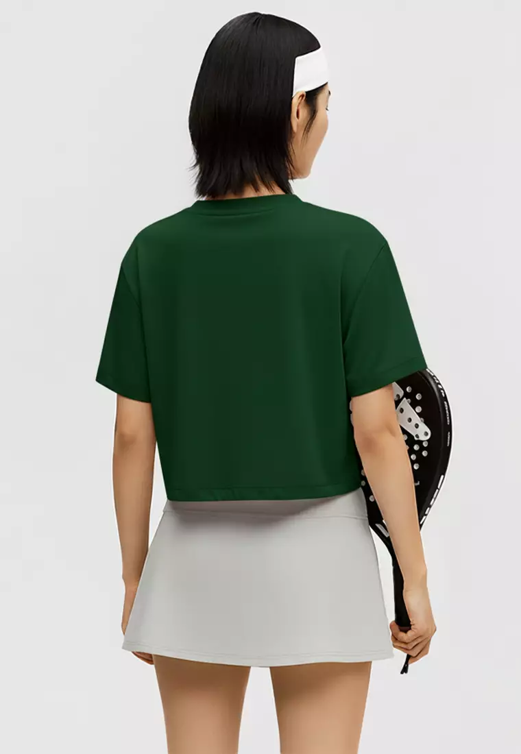 LSE17 Kaos Padel Top Crop T Shirt Olahraga Dryfit Wanita dark green