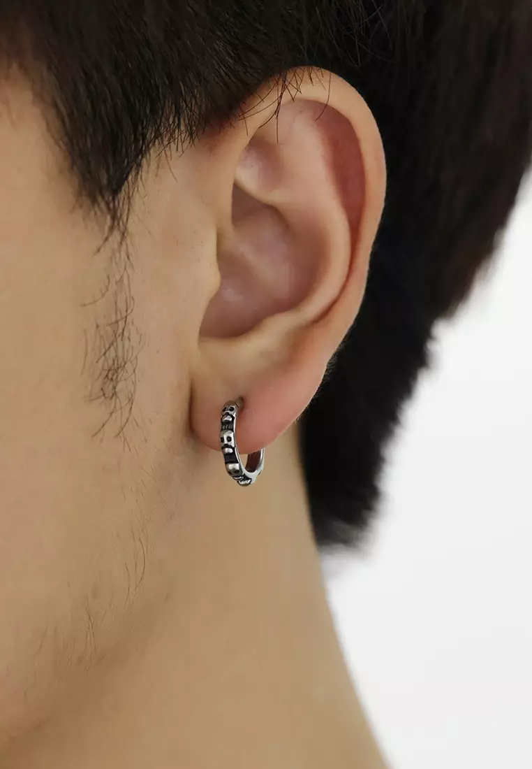 網上選購HAPPY FRIDAYS 中性鈦鋼骷髏頭環形耳環JW OK-824 2023 系列