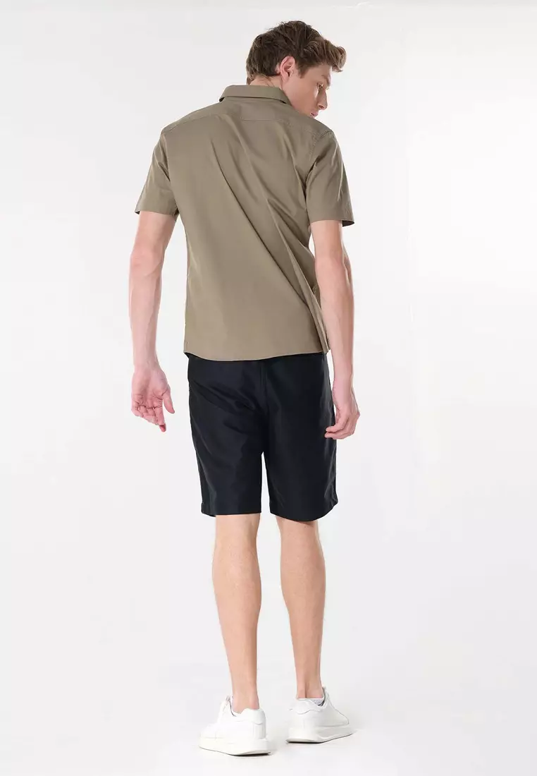 Button Down Short Sleeve Polo for Men in Fatigue Color