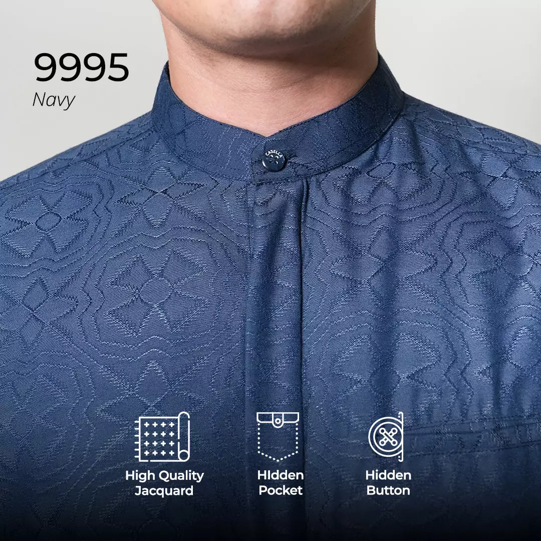 Casella Baju Koko Pria Lengan Panjang Motif Elegan | Baju Koko Yusuf 9995 Navy