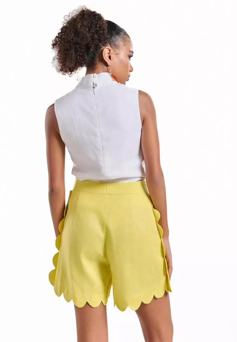 Jagged Hem Linen Shorts