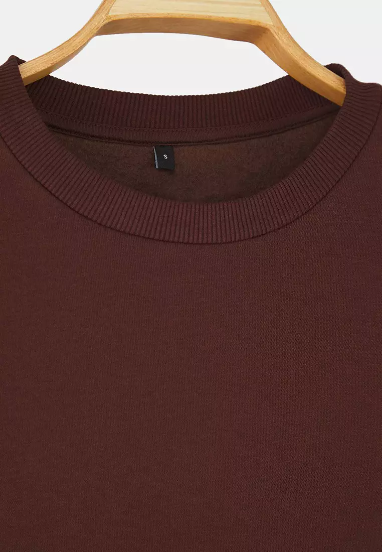 Dark Brown Oversize/Relaxed Cut Crew Neck Thick/Polarized Inside Knitted Sweatshirt Twoaw24Sw00102