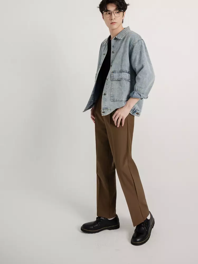 透涼冰爽絲素色腰鬆緊直筒褲(男款)《JB0003》