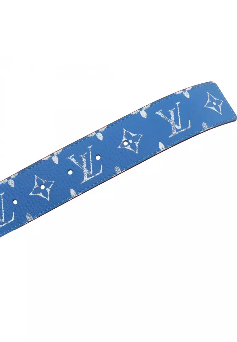 Pre-Loved Louis Vuitton LV initials 40MM reversible monogram gold hardware belt leather blue beige