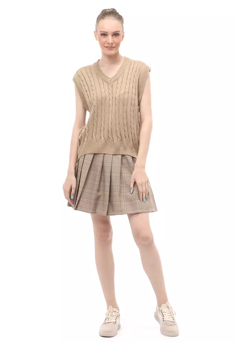 Urice Vest Rajut Atasan Wanita V-neck Sleeves Design Elegant- Khaki