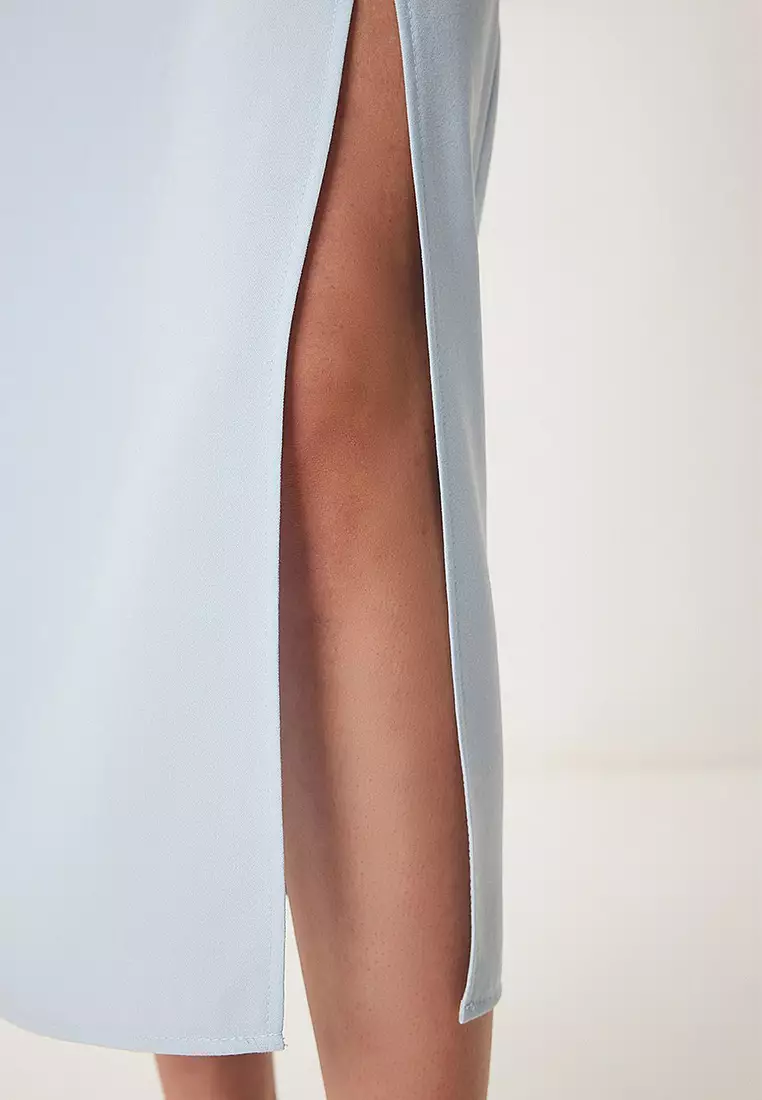 Padded Draped Midi Woven Dress