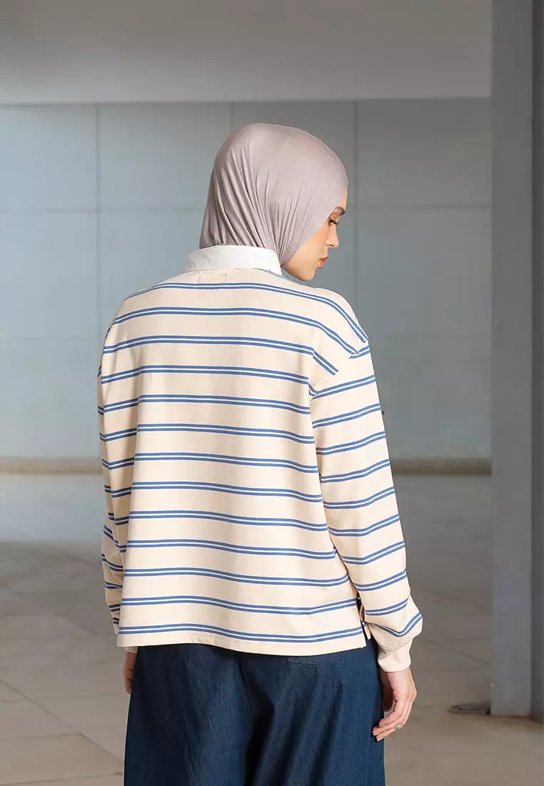 Kami Kumi Half Button T Shirt Top Cream