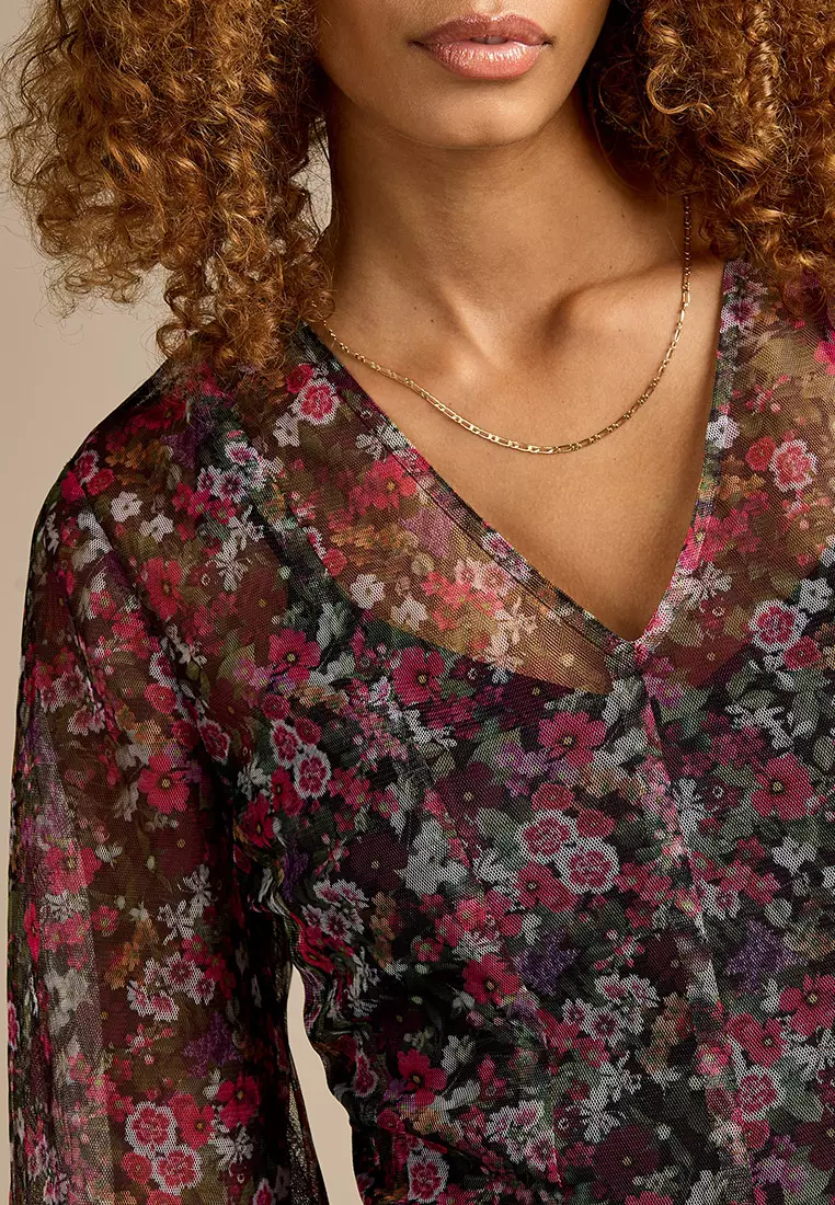 Barbara Frances Ditsy Floral Print Mesh Maxi Dress