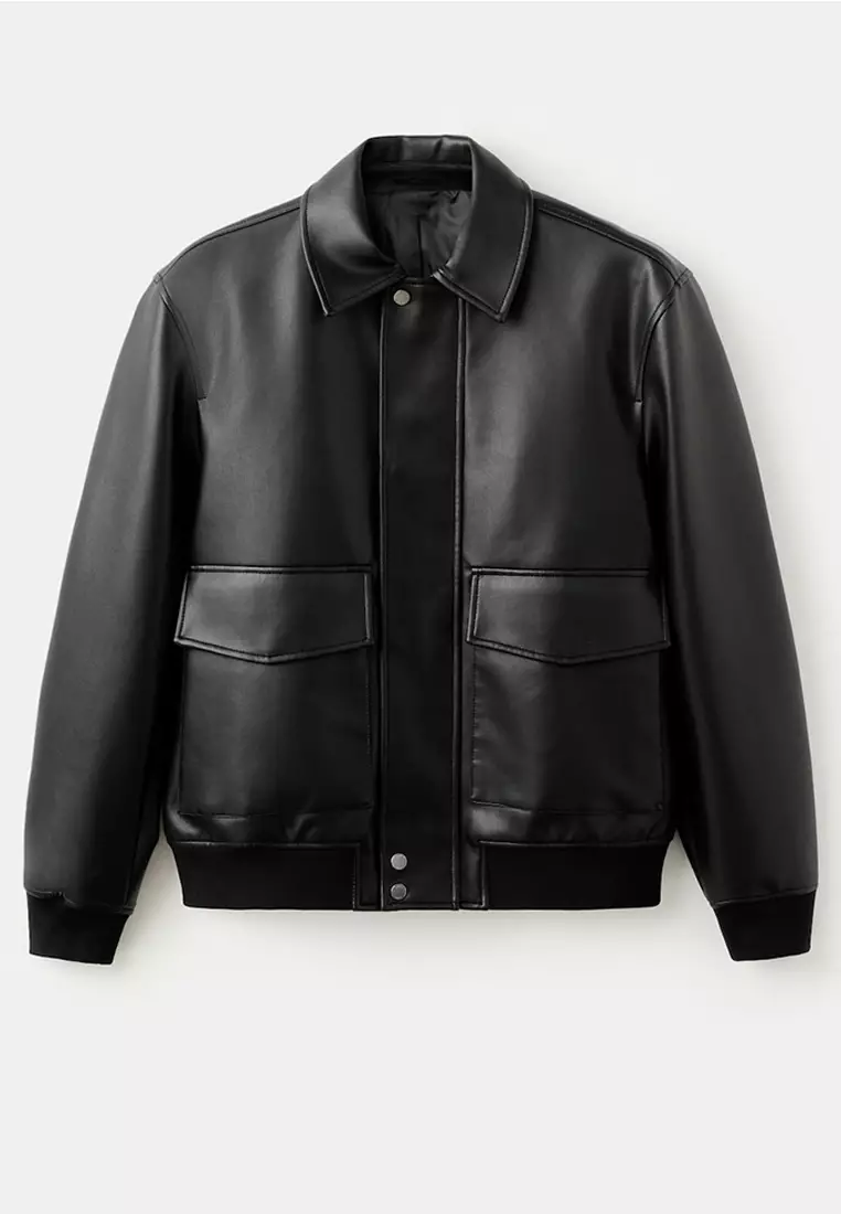 Faux-Leather Jacket with Pockets