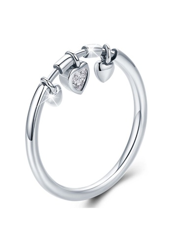 925 Signature 925 SIGNATURE Solid 925 Sterling Silver Love Craze Heart Charm Ring B9B2DAC914878AGS_1