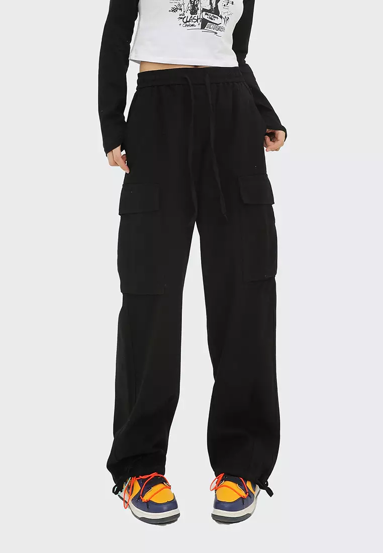 Cotton Drawstring Pants - Black - Ladies