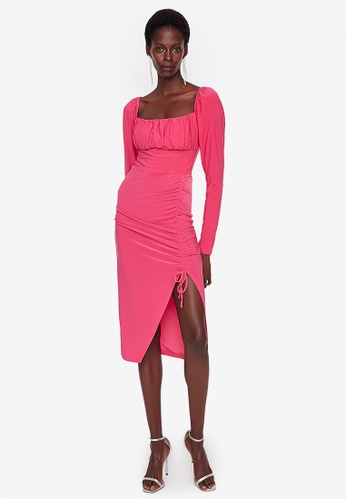 Trendyol pink Ruched Midi Dress 8100DAA71D8083GS_1