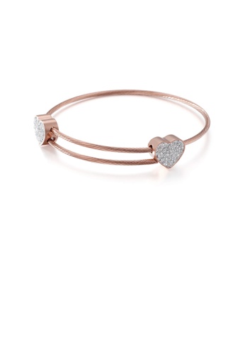 Glamorousky white Simple and Classic Plated Rose Gold Heart-shaped 316L Steel Bangle with Cubic Zirconia EDB98AC3540673GS_1